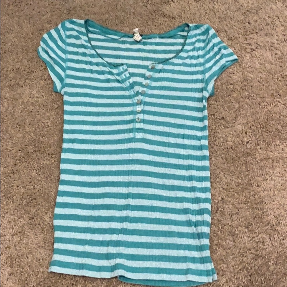 Free People teal striped button up shirt